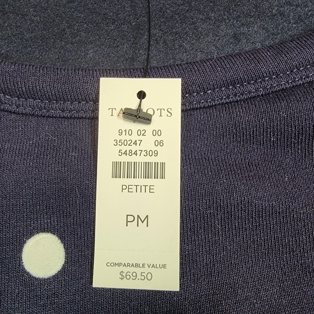 Talbots Shirt Womens PM Blue Polka Dot Crew Neck Long Sleeve Fleece Pullover - Picture 4 of 9